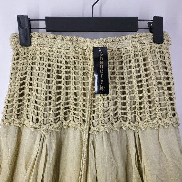 Chaudry KC Womens Bohemian Maxi Skirt Beige Cotton Blend Crochet Waist Size S - Picture 2 of 15